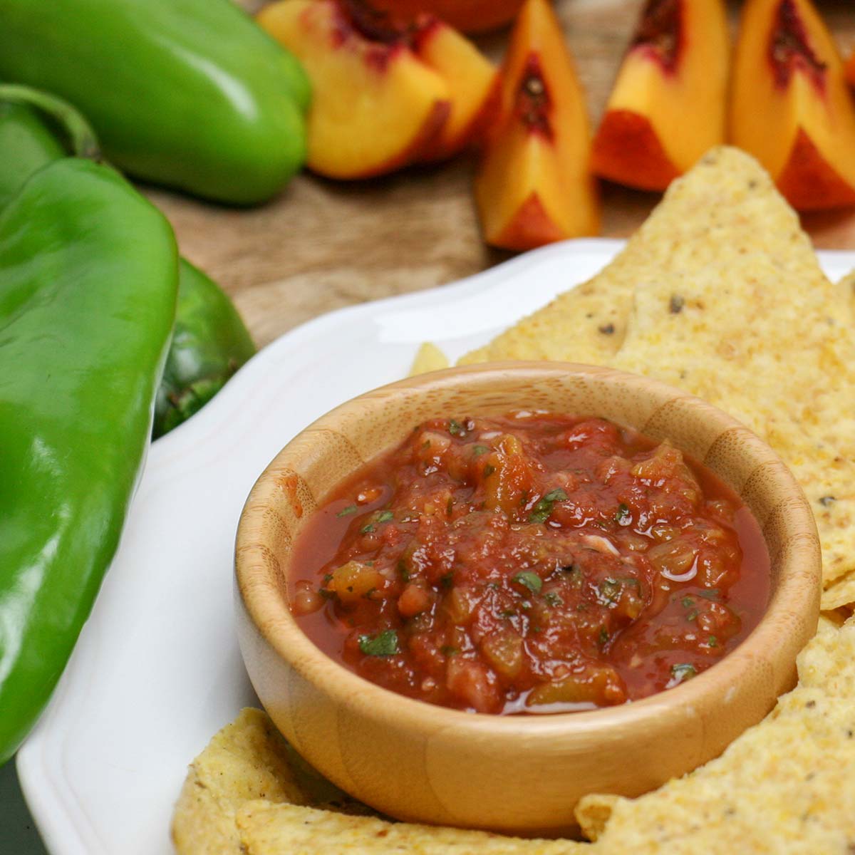 Roasted Hatch Chile Peach Salsa - Our Sweetly Spiced Life